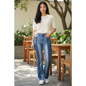 Flying Monkey Jeans Womens Size 25 Blue Two-Tone Panel Flare Raw Hem